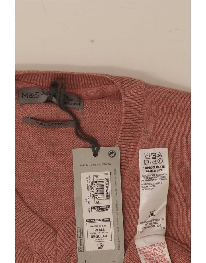 Marks & Spencer Mens V-Neck Jumper Sweater Small Pink Cotton