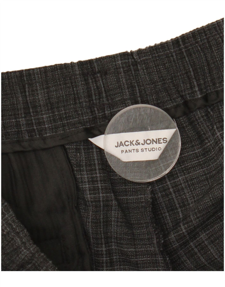 Jack & Jones Mens Slim Chino Trousers Large Grey Check Polyester