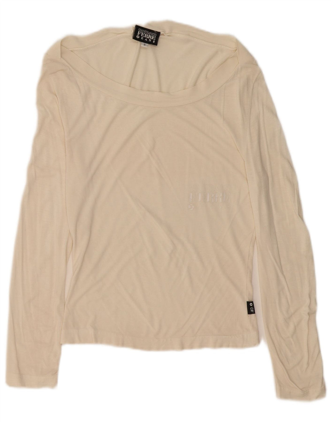 Gianfranco Ferre Top grafico da donna manica lunga UK 10 piccolo bianco sporco