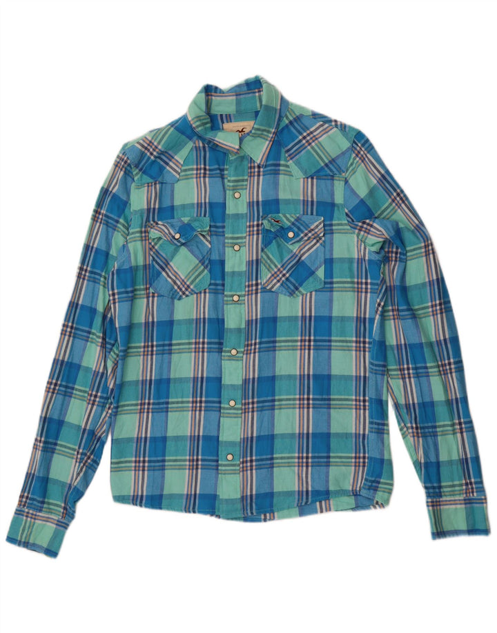 Hollister Mens Flannel Shirt Medium Blue Check Cotton