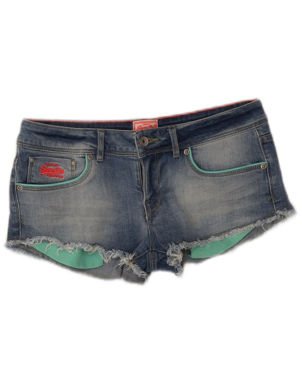 Superdry Womens Low Waist Denim Hot Pants W30 Medium Blue Cotton