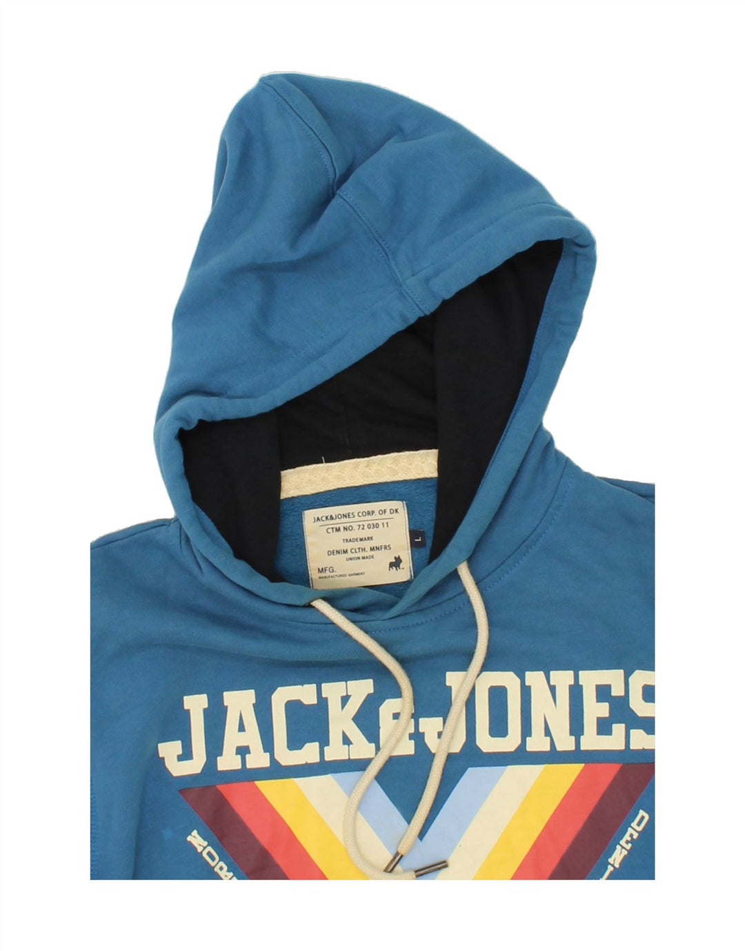 JACK & JONES Mens Graphic Hoodie Jumper Large Blue Cotton Vintage Jack & Jones and Second-Hand Jack & Jones from Messina Hembry 