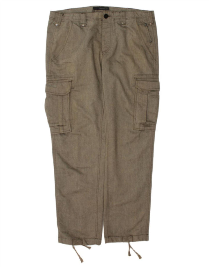 Calvin Klein Mens Straight Cargo Trousers W36 L34 Grey Herringbone