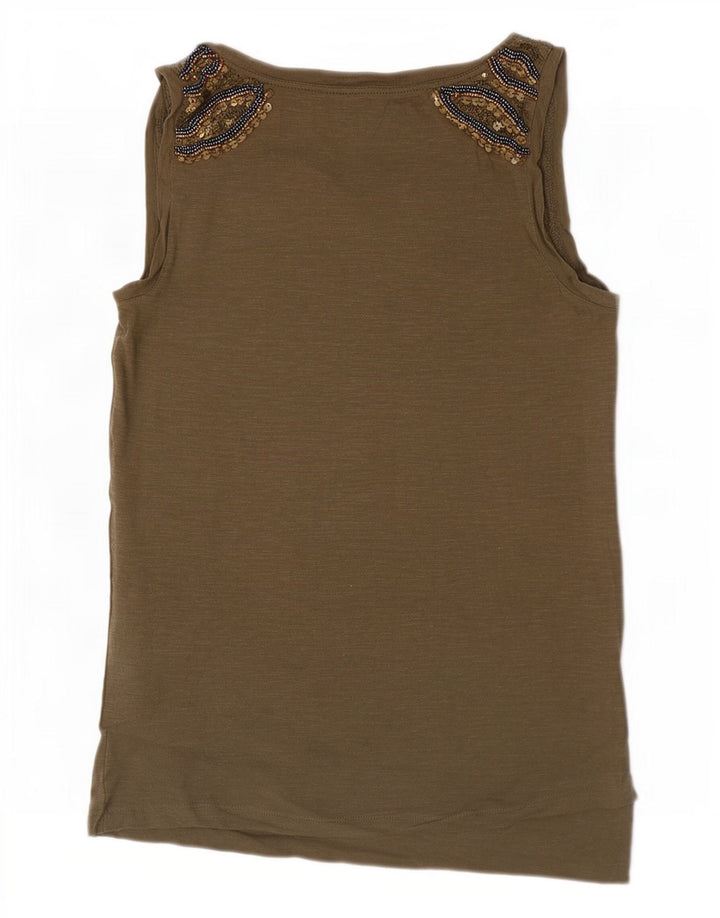 Massimo Dutti Womens Vest Top UK 6 XS Brown Cotton