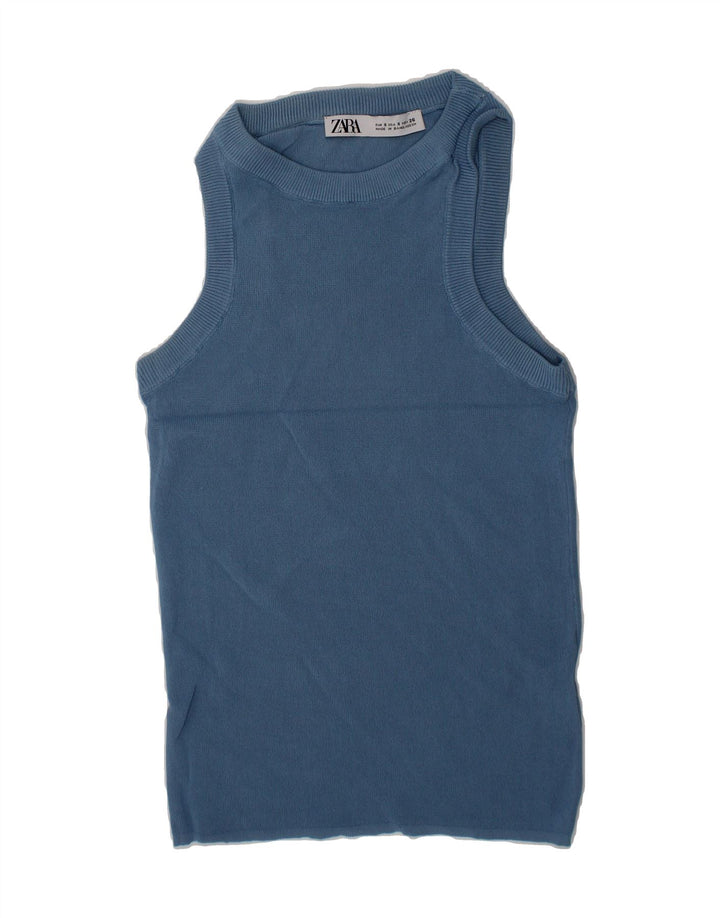 ZARA Womens Vest Top UK 8 Small Blue Viscose Vintage Zara and Second-Hand Zara from Messina Hembry 