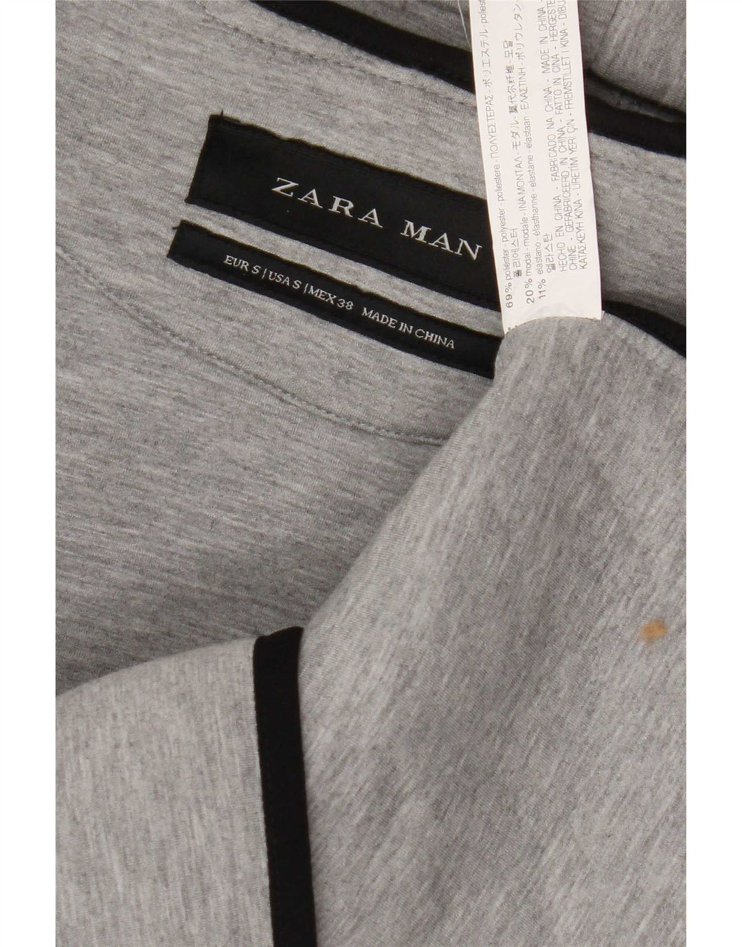 Zara Mens Sleeveless Zip Hoodie Sweater Small Grey Polyester