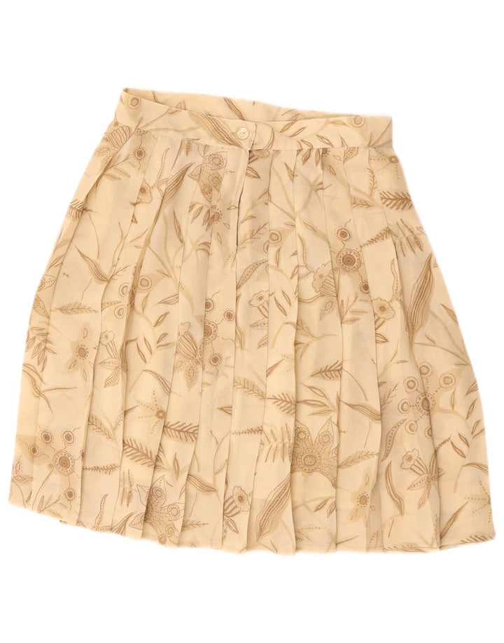 VINTAGE Kvinder plisseret A-linje nederdel Medium W28 Beige Floral Polyester