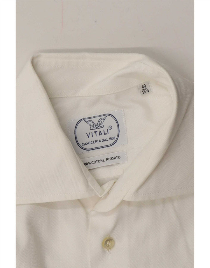 Vitali Mens Shirt Size 40 15 3/4 Medium White Cotton