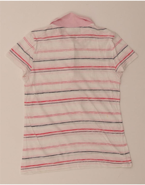 Polo Lacoste Menina 11-12 Anos Listrado Branco Algodão