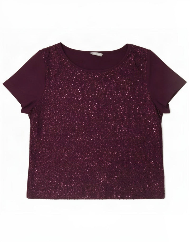 Marks & Spencer Pailletten-Blusenoberteil für Damen, UK 14, Größe L, Burgunderrot