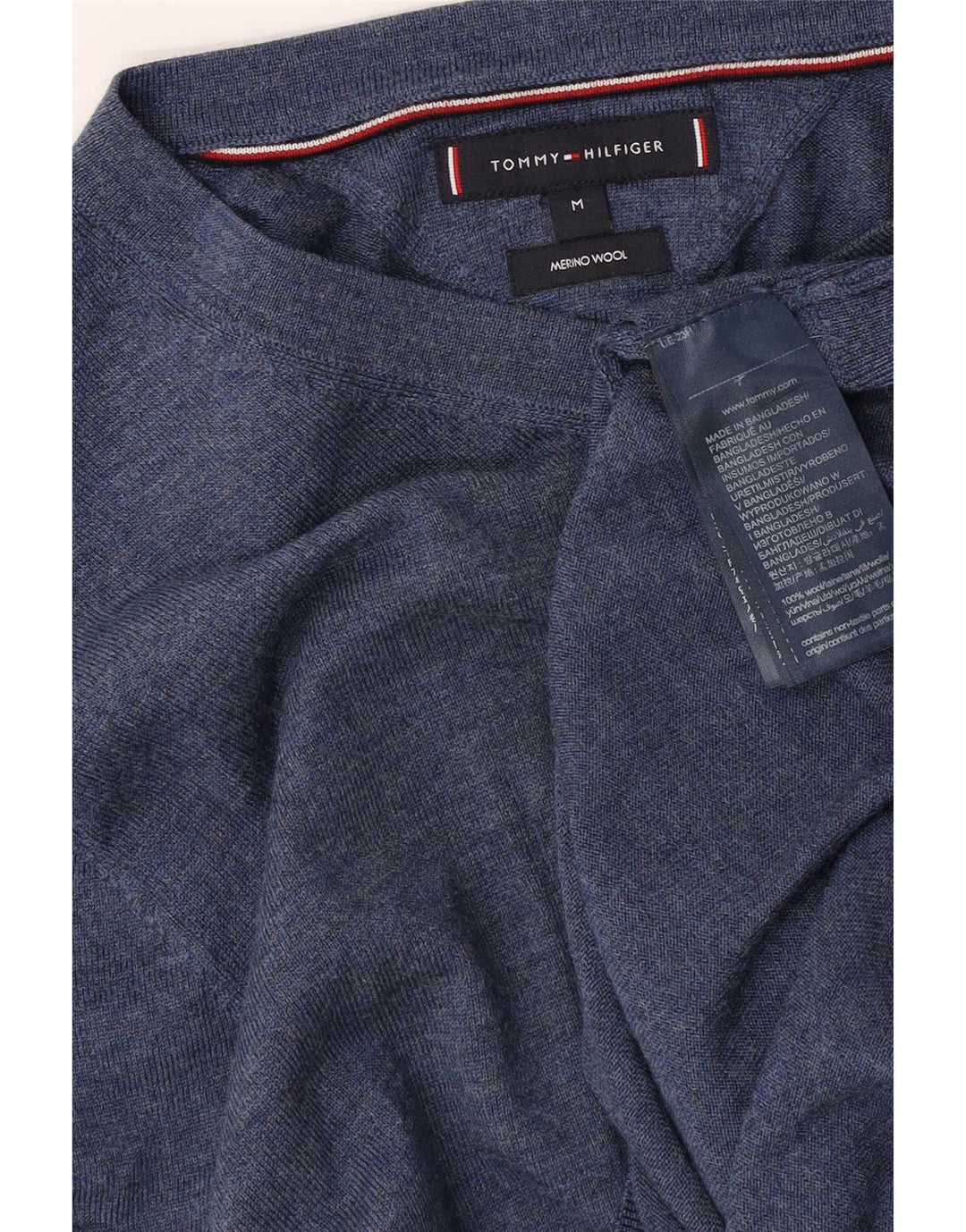 Tommy Hilfiger Mens V-Neck Jumper Sweater Medium Blue Merino Wool