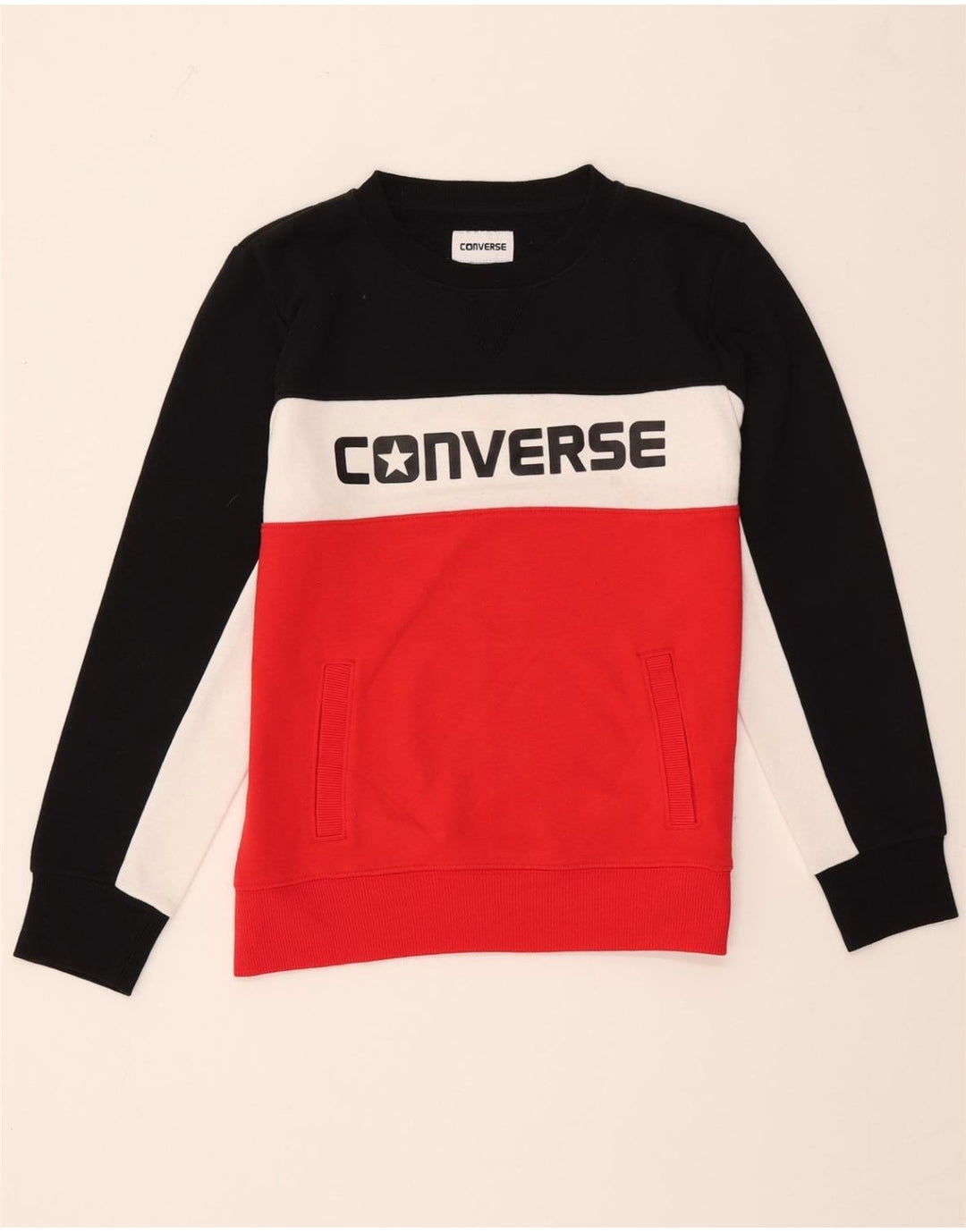 CONVERSE Boys Sweatshirt Jumper 12-13 Years Large  Black Colourblock Vintage Converse and Second-Hand Converse from Messina Hembry 