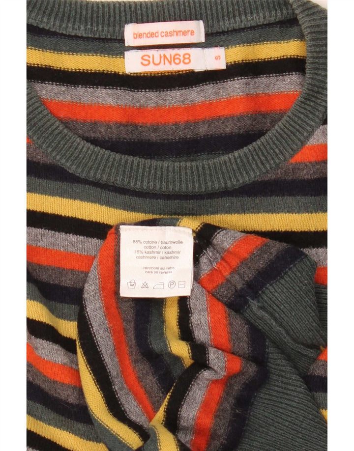 Sun68 Mens Crew Neck Jumper Sweater Small Multicoloured Striped Cotton