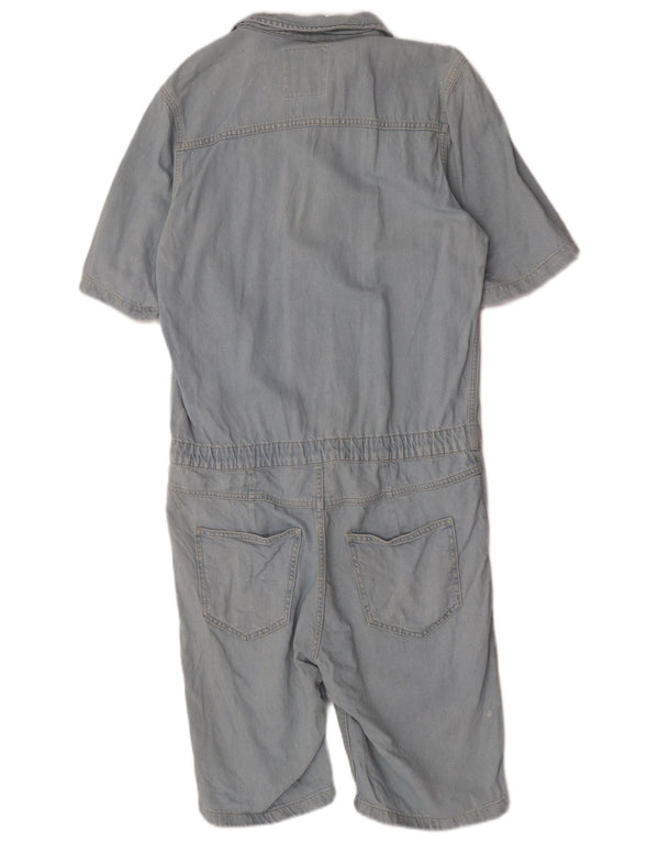 Zara Combishort en jean à manches courtes pour femme UK 14 Large Bleu Coton