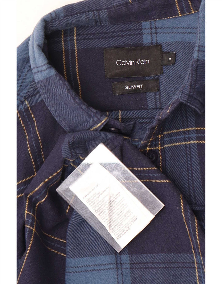 Calvin Klein Herre Slim Fit Flanellskjorte Medium Navyblå Plaid Polyester