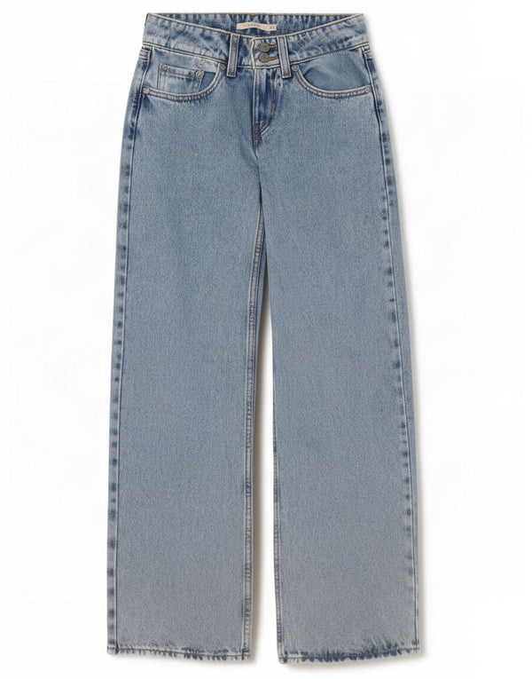 Damskie jeansy Levi's z bardzo niską szeroką nogawką W24 L30, niebieska bawełna