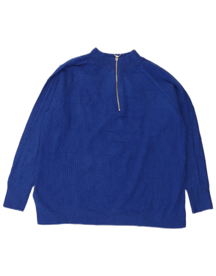 Marks & Spencer Womens Zip Neck Jumper Sweater UK 16 Large Blue Viscose