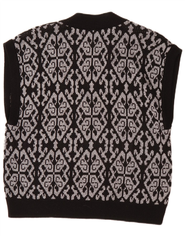 Vintage Womens Vest Tank Top EU 46 XL Black Fair Isle Polyester