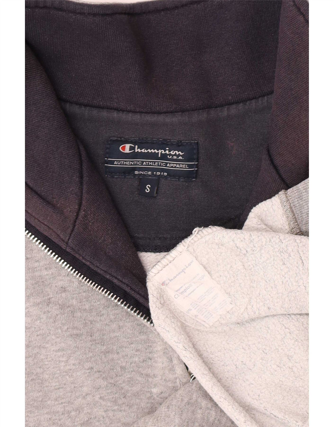 Champion Mens Graphic Zip Neck Sweatshirt Jumper Small Grey Cotton
