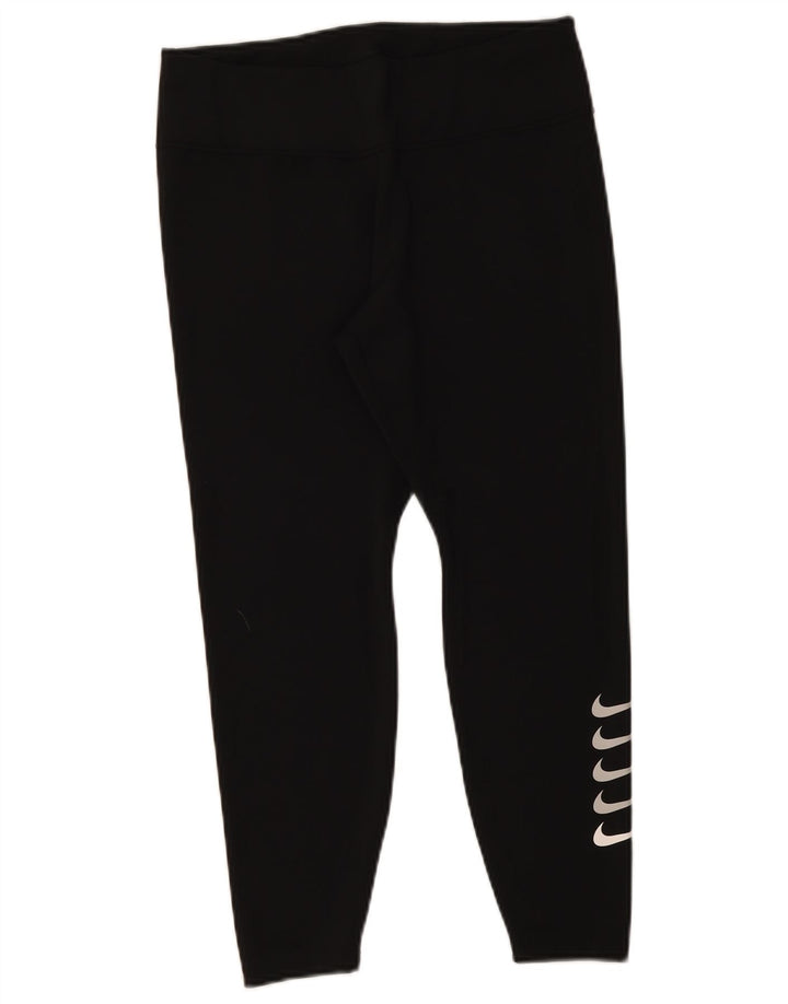 Nike Womens Dri Fit Graphic Crop Leggings UK 14 Large Black Polyester