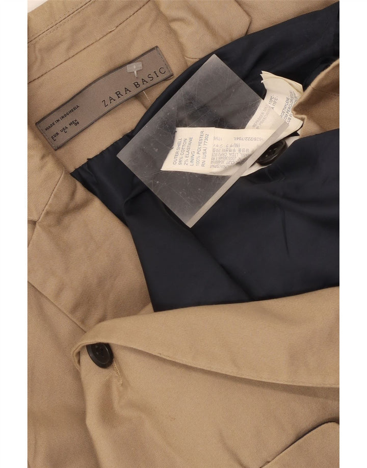 Zara Dame 1 Knap Blazer Jakke UK 14 Stor Beige Bomuld