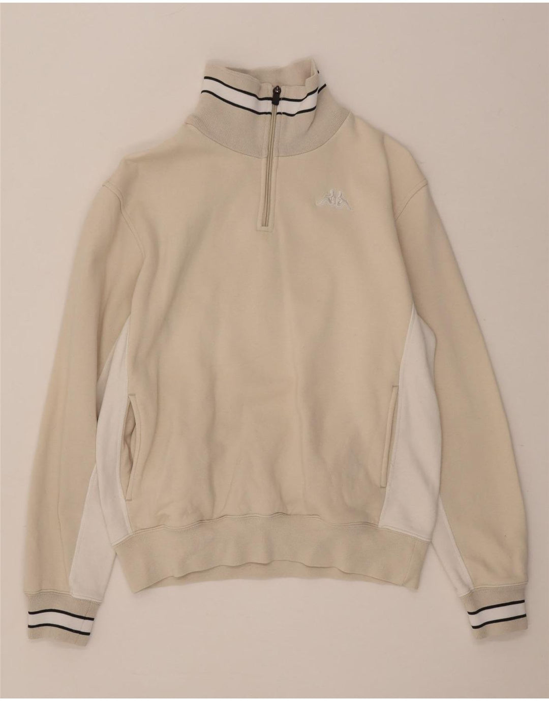 Kappa Womens Zip Neck Sweatshirt Jumper UK 14 Medium Beige Colourblock