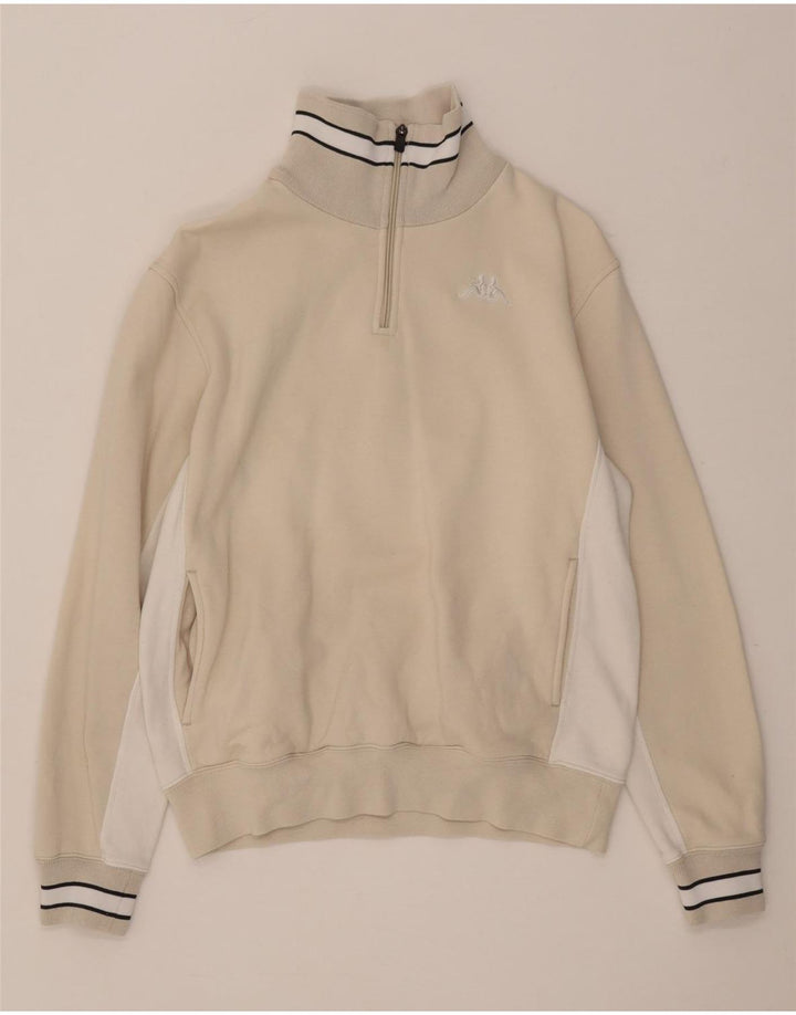 Kappa Womens Zip Neck Sweatshirt Jumper UK 14 Medium Beige Colourblock