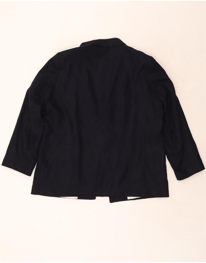 Zara Womens Open Blazer Jacket UK 20 2XL Navy Blue Linen