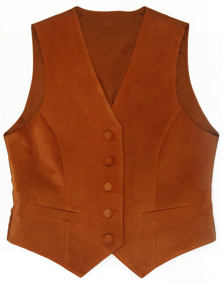 Gilet vintage da donna in pelle scamosciata UK 12 in pelle beige medio