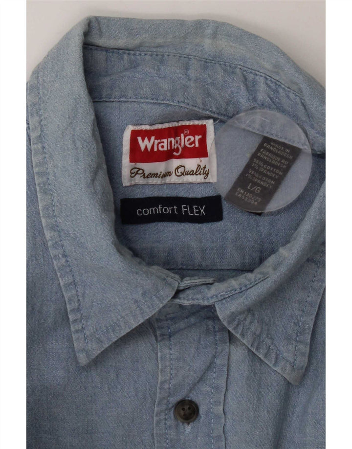 Wrangler denimskjorte til mænd, stor blå bomuld