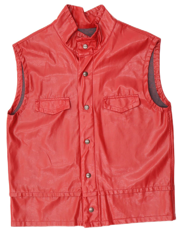 Vintage Womens Faux Leather Gilet UK 16 Large Red