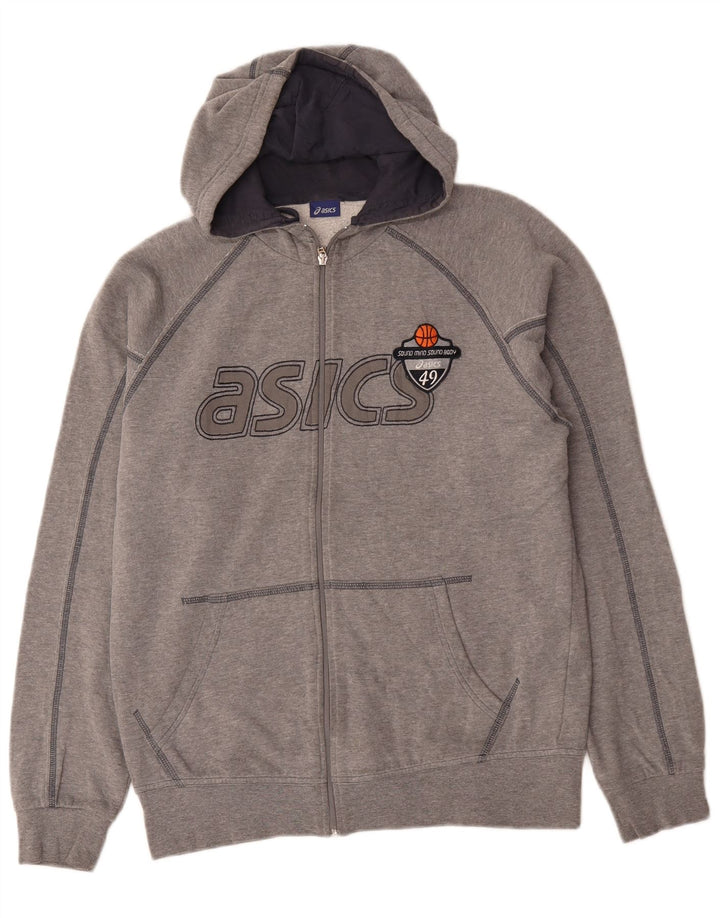 Asics Mens Graphic Zip Hoodie Sweater Large Grey Cotton