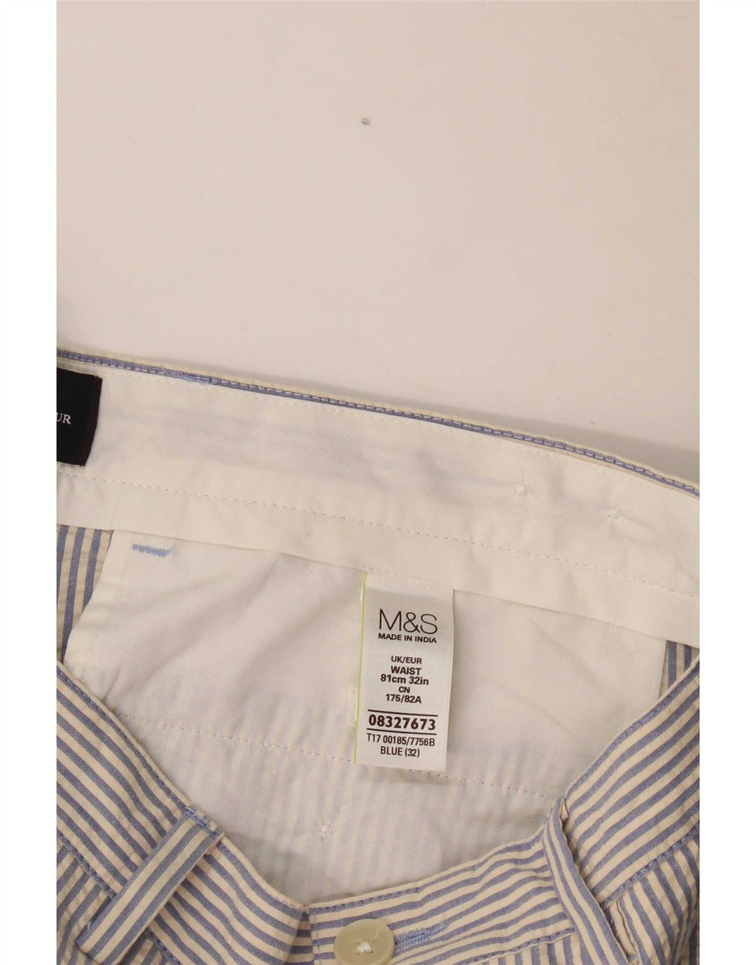 Marks & Spencer Chino Shorts til mænd W32 Medium Blue Pinstripe Bomuld
