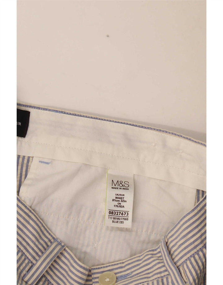 Marks & Spencer Chino Shorts til mænd W32 Medium Blue Pinstripe Bomuld