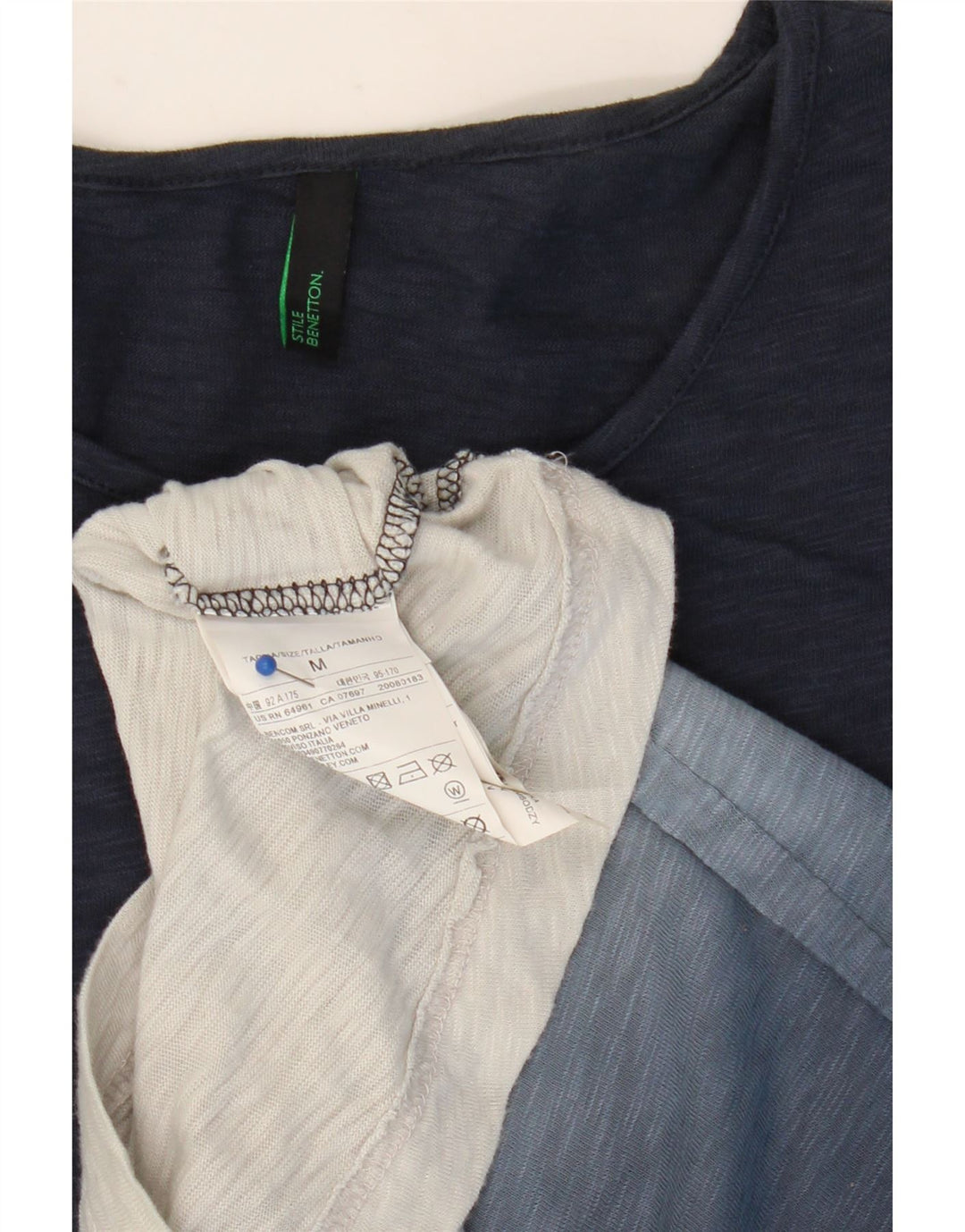 BENETTON Mens T-Shirt Top Medium Navy Blue Colourblock Cotton