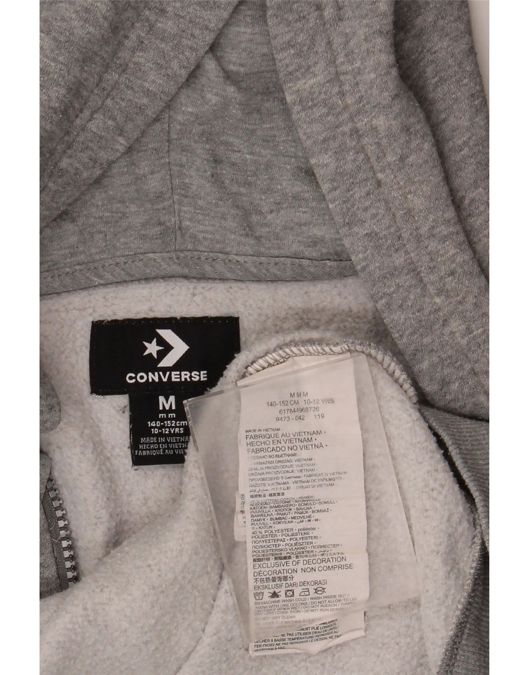 Converse Boys Zip Hoodie Sweater 10-11 Years Medium Grey Flecked Cotton