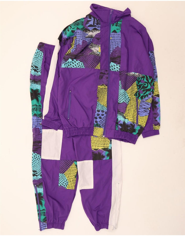Vintage Womens Loose Fit Full Tracksuit UK 16 Large Purple Patchwork