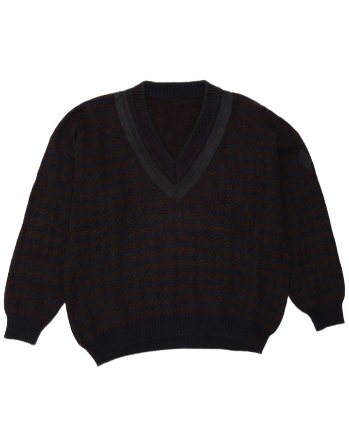 Vintage Mens V-Neck Jumper Sweater XL Purple Check