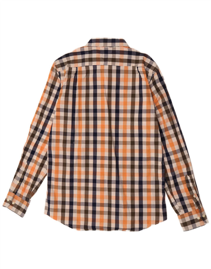 Izod Mens Slim Fit Shirt Medium Orange Gingham Cotton