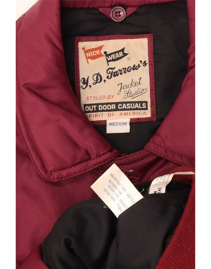 Giubbotto bomber imbottito da uomo vintage UK 38 nylon medio bordeaux