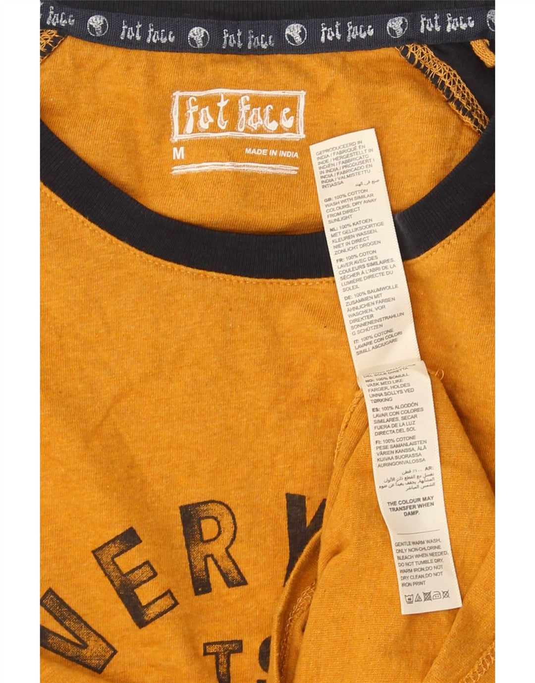 Fat Face Mens Graphic Top Long Sleeve Medium Yellow Colourblock Cotton