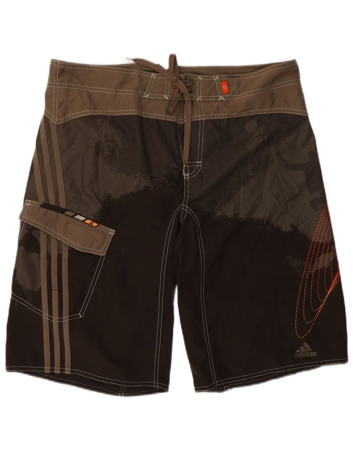 Adidas Mens Graphic Swimming Shorts Large Brown Colourblock Polyester