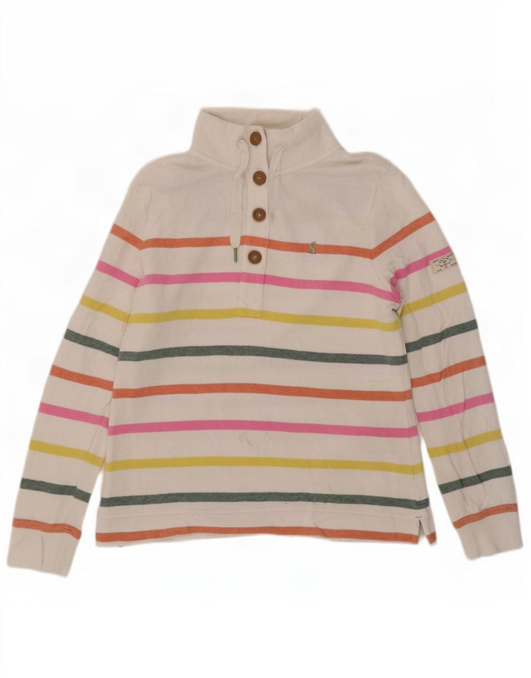 Joules Womens Button Neck Sweatshirt Jumper UK 10 Small White Striped