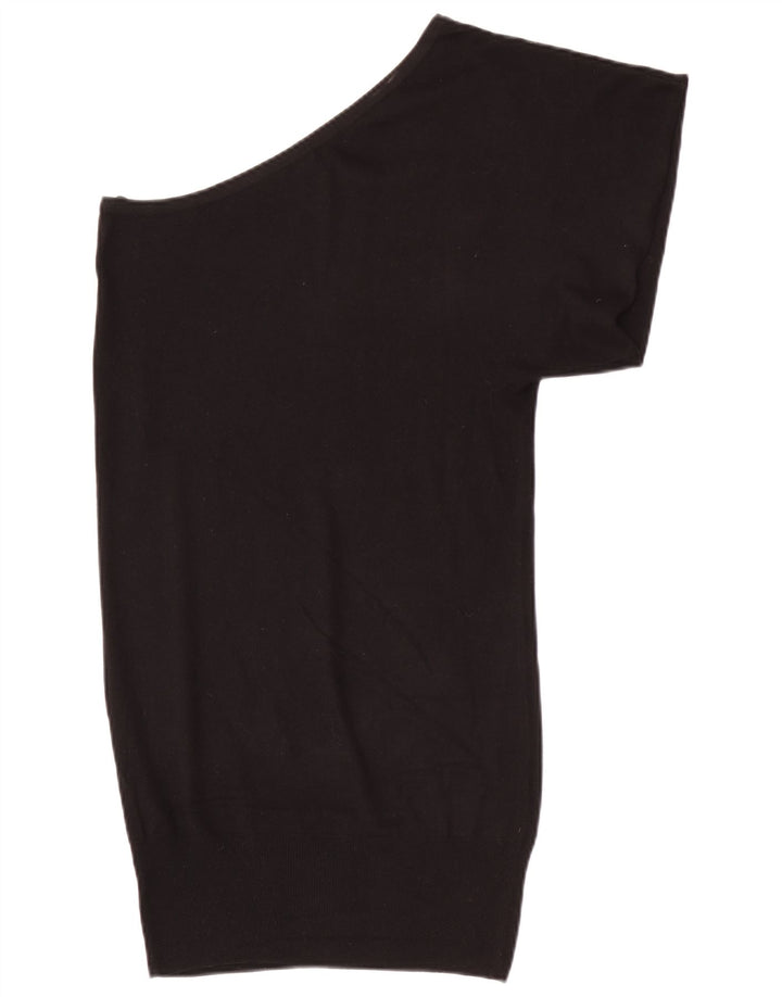Massimo Dutti Womens One Shoulder Jumper Dress UK 12 Medium Black Silk