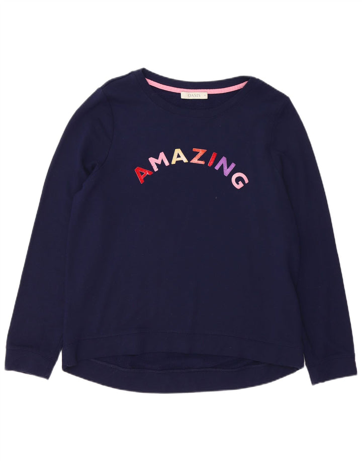 Oasis Womens Graphic Sweatshirt Jumper UK 14 Medium Navy Blue Viscose