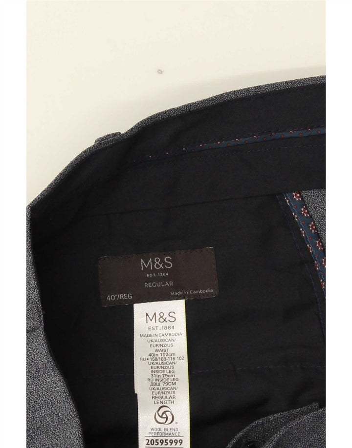 Męskie spodnie garniturowe Marks & Spencer W40 L31 Niebieski poliester