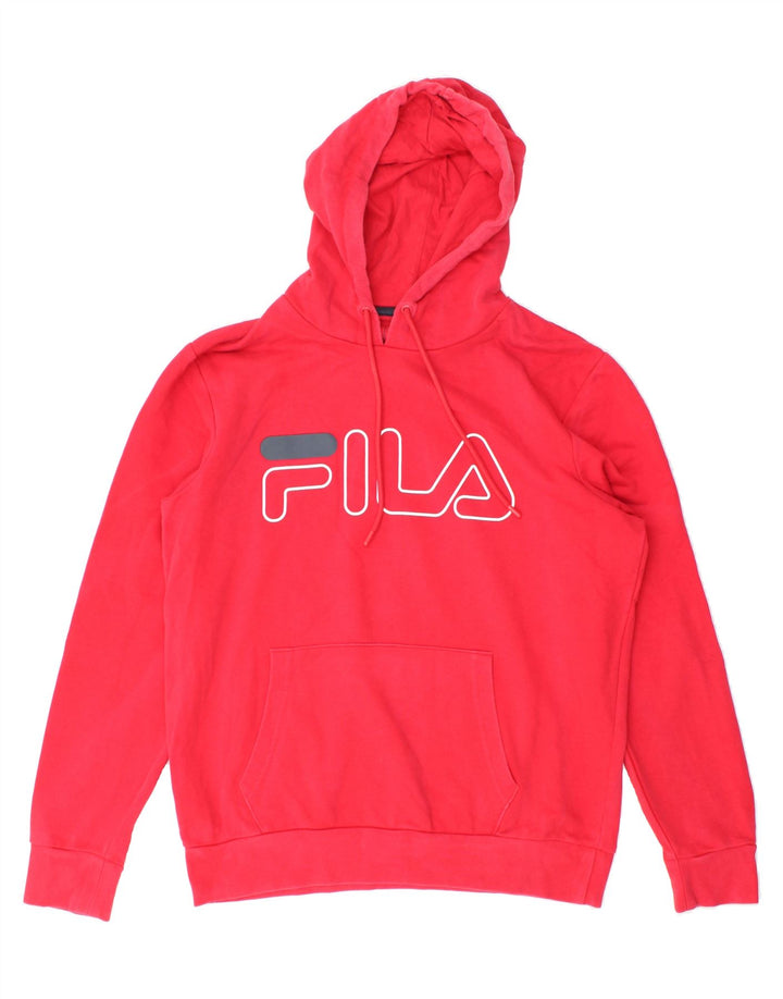 FILA Mens Graphic Hoodie Jumper Small Red Cotton Vintage Fila and Second-Hand Fila from Messina Hembry 