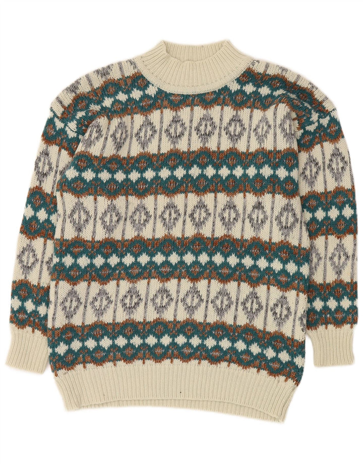 VINTAGE Herre Turtle Neck sweater Medium White Fair Isle