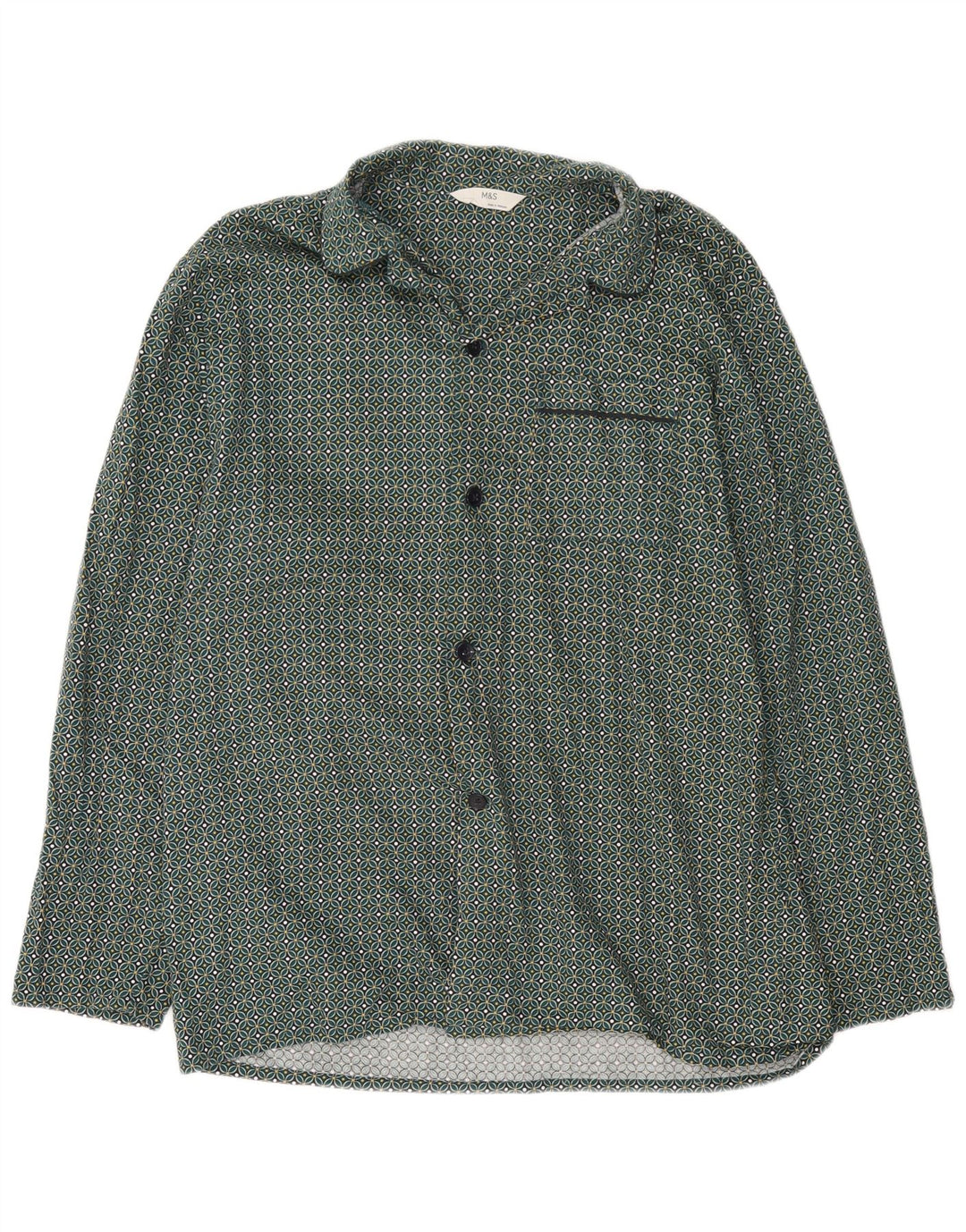 Camicia da uomo Marks & Spencer grande in cotone geometrico verde