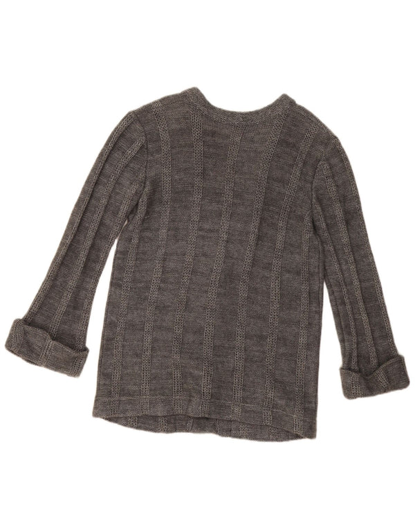 vintage Womens Cardigan Sweater UK 14 Grand Gris Rayé